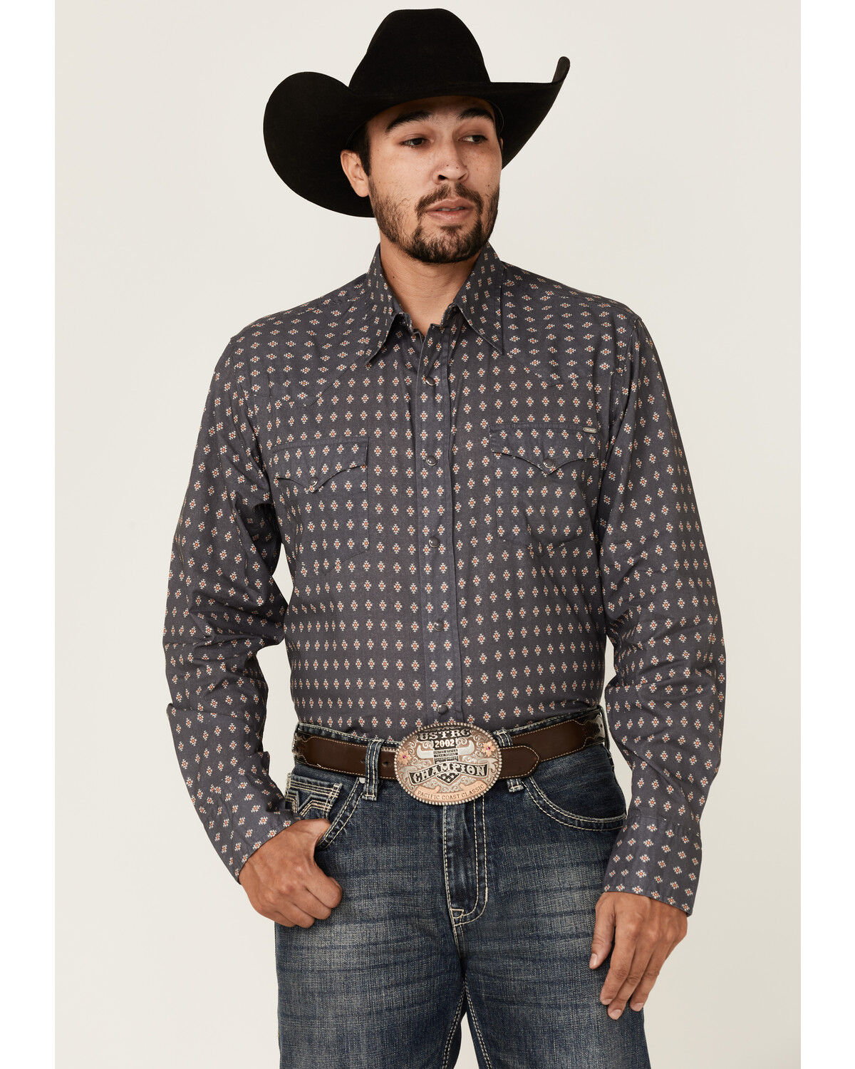 Image #1 - Tin Haul Men's Gray Southwestern Foulard Geo Print Long Sleeve Snap Western Shirt, Grey, hi-res