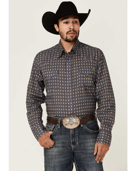 Image #1 - Tin Haul Men's Gray Southwestern Foulard Geo Print Long Sleeve Snap Western Shirt , Grey, hi-res