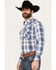 Image #2 - Ely Walker Men's Plaid Print Long Sleeve Pearl Snap Western Shirt, White, hi-res