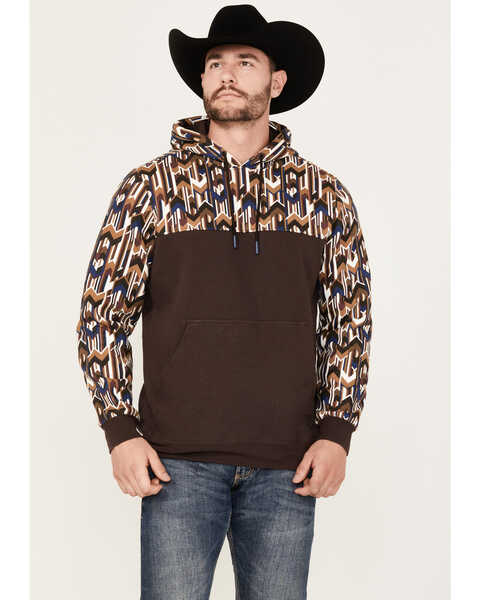Image #1 - RANK 45® Men's Blatic Southwestern Print Hooded Sweatshirt, Coffee, hi-res