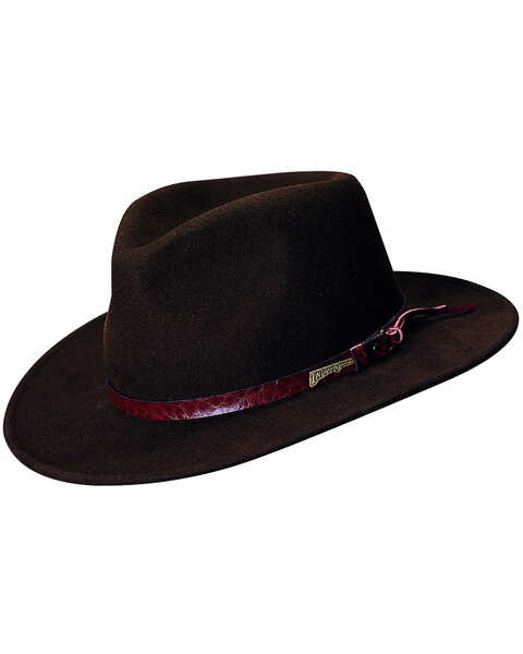 Indiana Jones Brown Leather Trim Wool Felt Fedora Hat, Brown, hi-res