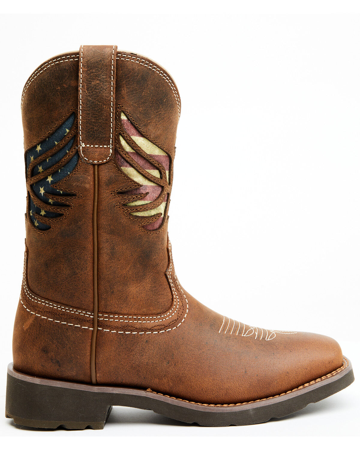 Image #2 - RANK 45® Women's Inspired Stars and Stripes Inlay Shaft Performance Leather Western Boots - Broad Square Toe, Brown, hi-res