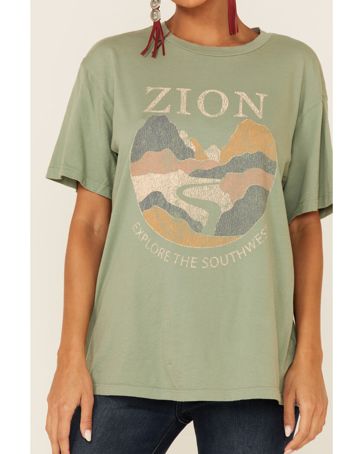 Image #2 - Show Me Your Mumu Women's Sage Zion Travis Graphic Short Sleeve Tee, Green, hi-res