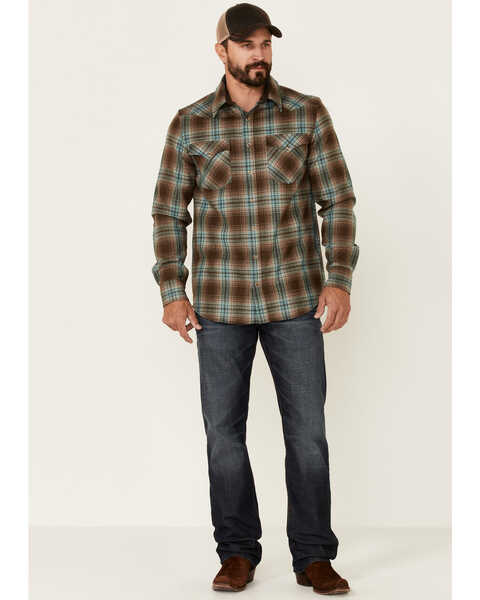 Image #2 - Pendleton Men's Brown & Green Canyon Large Plaid Long Sleeve Snap Western Flannel Shirt - Tall , , hi-res