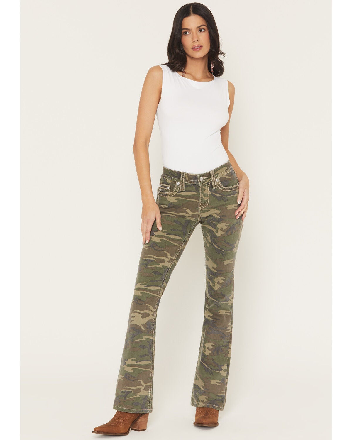Miss Me Women's Camo Print Mid Rise Flap Pocket 32