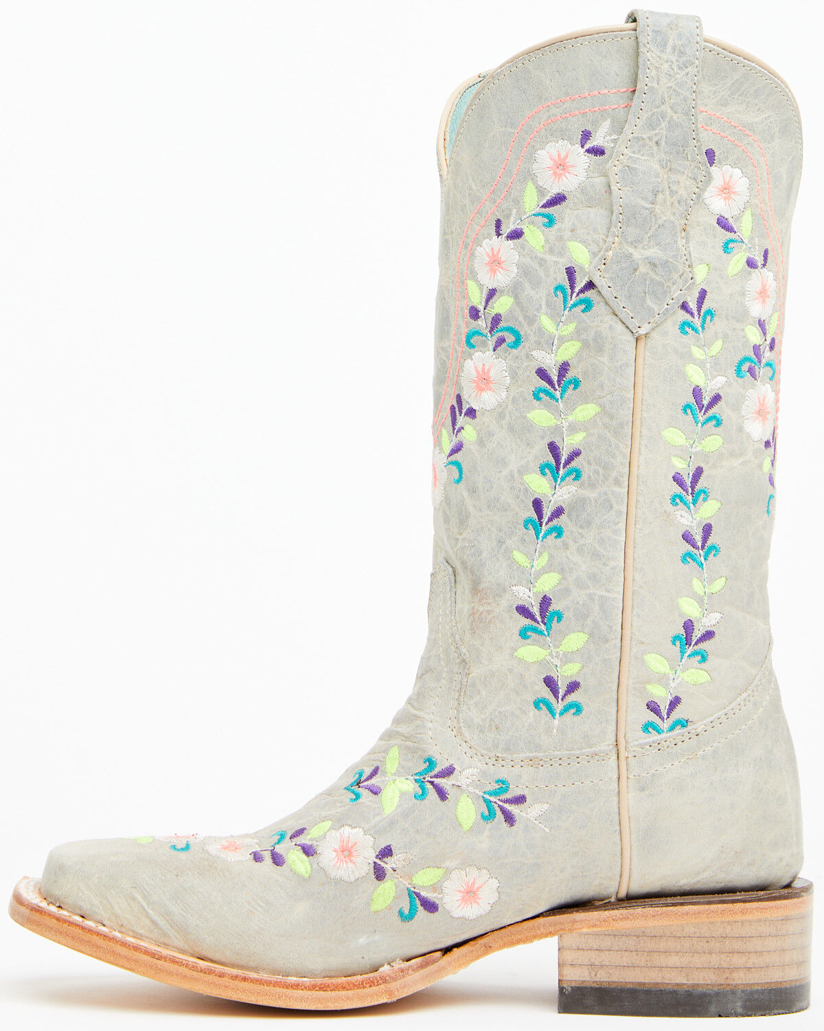 Image #3 - Corral Girls' Floral Embroidered Blacklight Western Boots - Square Toe, Light Pink, hi-res