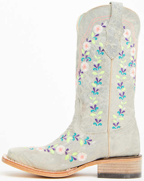 Image #3 - Corral Girls' Floral Embroidered Blacklight Western Boots - Square Toe , Light Pink, hi-res