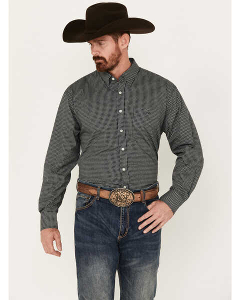 Image #1 - Resistol Men's Troy Geo Print Long Sleeve Button-Down Western Shirt, Navy, hi-res