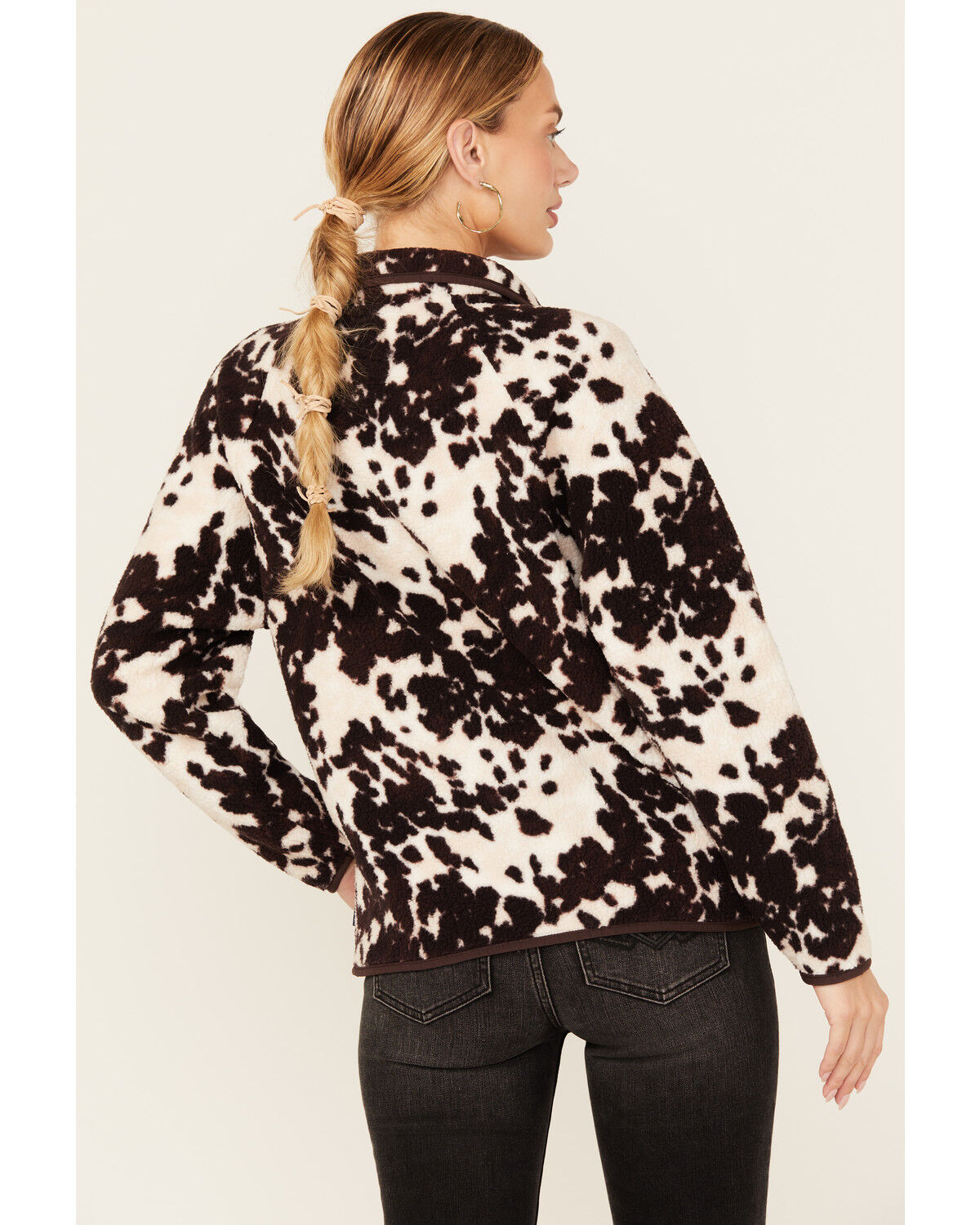 Image #4 - Wrangler Retro Women's Cow Print Sherpa Pullover, Brown, hi-res