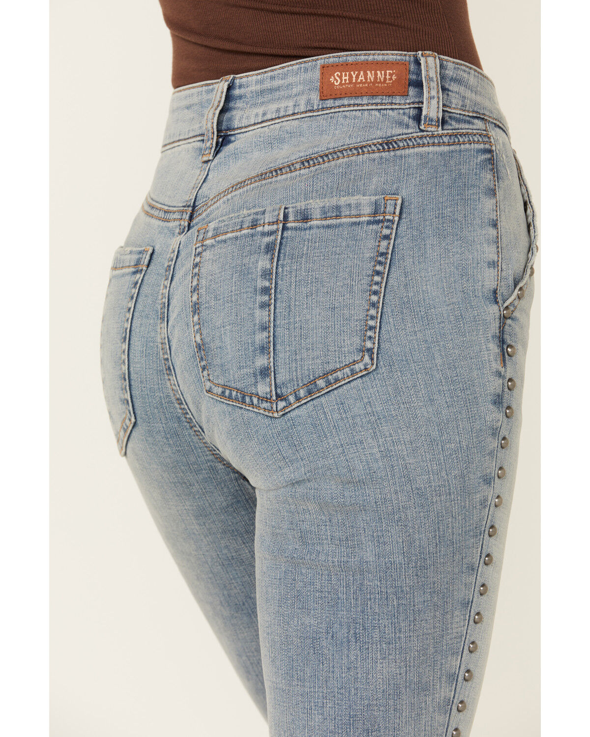Image #3 - Shyanne Women's Tansy Medium Wash High Rise Fringe Embroidered Stretch Flare Jeans, Medium Wash, hi-res