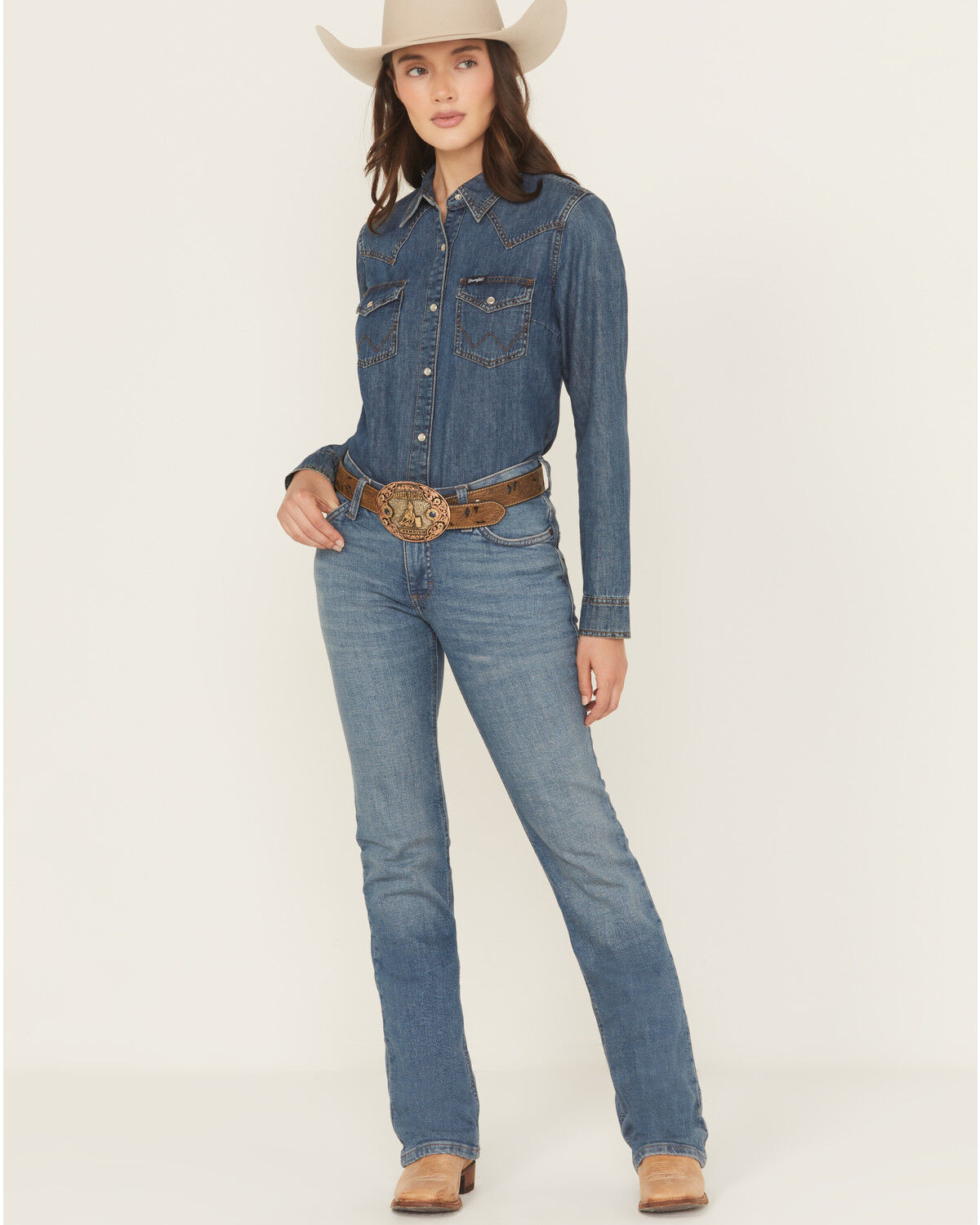 Image #1 - Wrangler Women's Aubree Dark Wash Mid Rise Ultimate Riding Willow Bootcut Stretch Denim Jeans, Dark Wash, hi-res