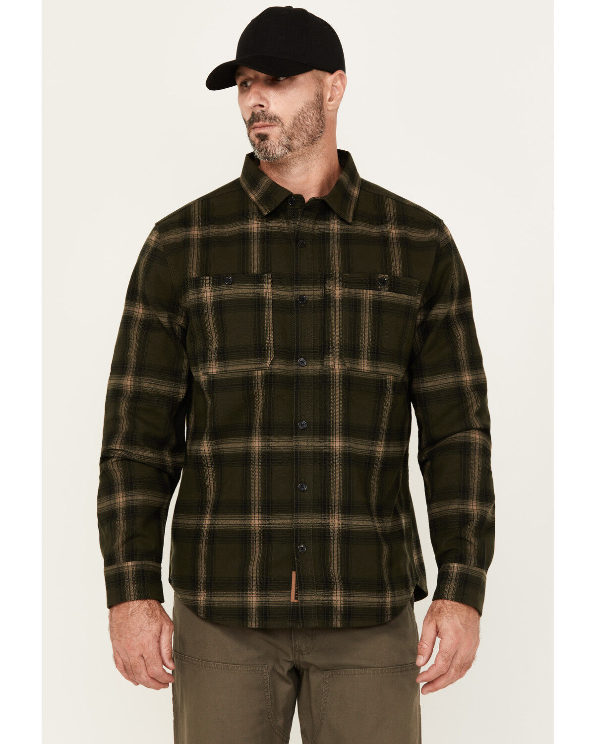 Image #1 - Lucky Brand Workwear Men's Hometown Plaid Print Long Sleeve Button-Down Flannel Shirt, Olive, hi-res
