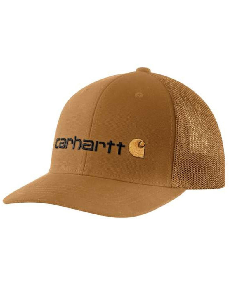 Carhartt Men's Brown Fitted Canvas Rugged Flex Graphic Mesh Cap, Brown, hi-res