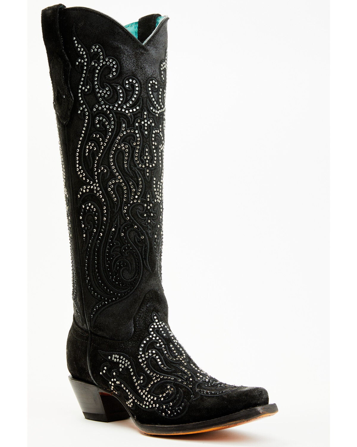 Corral Women's Crystal Embroidered Tall Western Boots - Snip Toe, Black, hi-res