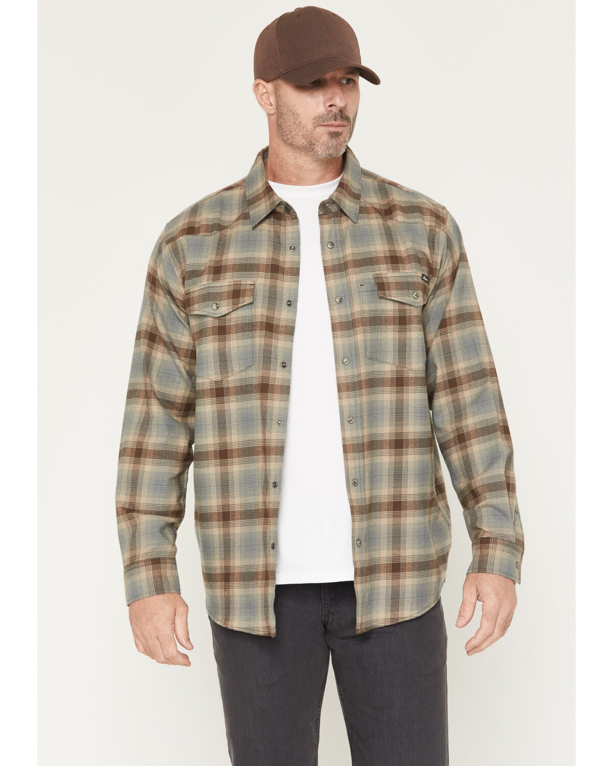 Image #1 - Thorogood Men's Plaid Print Long Sleeve Snap Flannel Shirt, Grey, hi-res