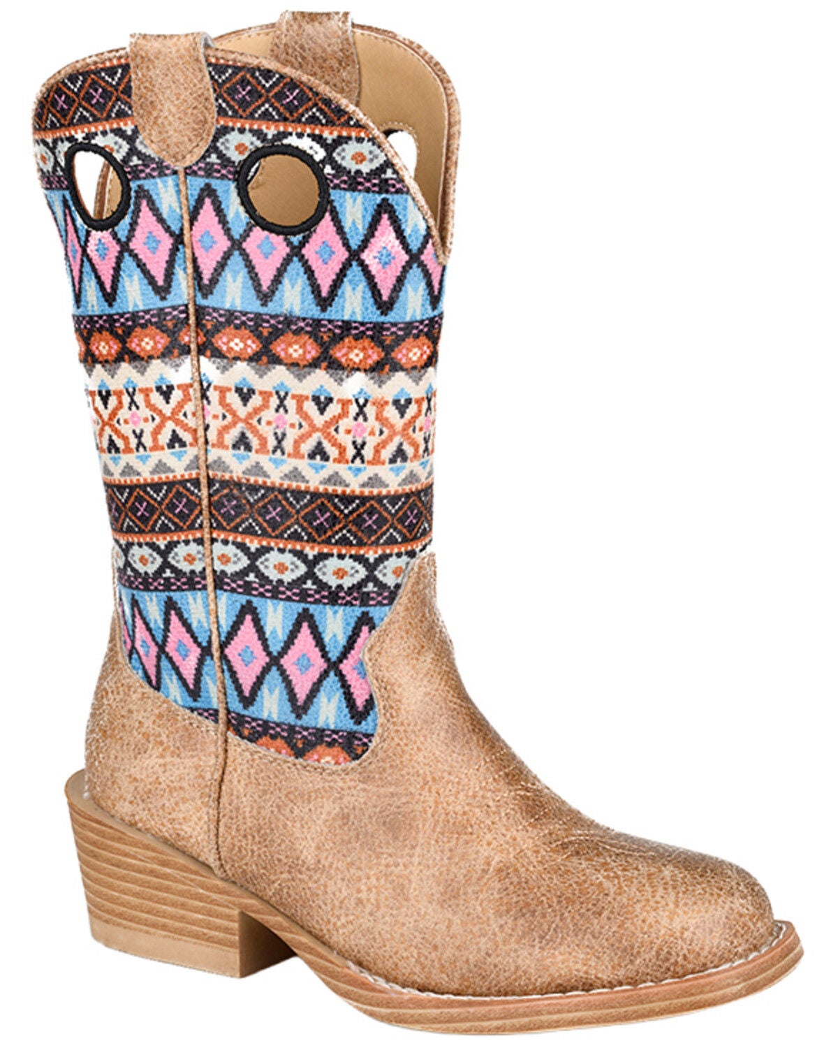 Image #1 - Roper Little Girls' Willow Western Boots - Square Toe, Tan, hi-res