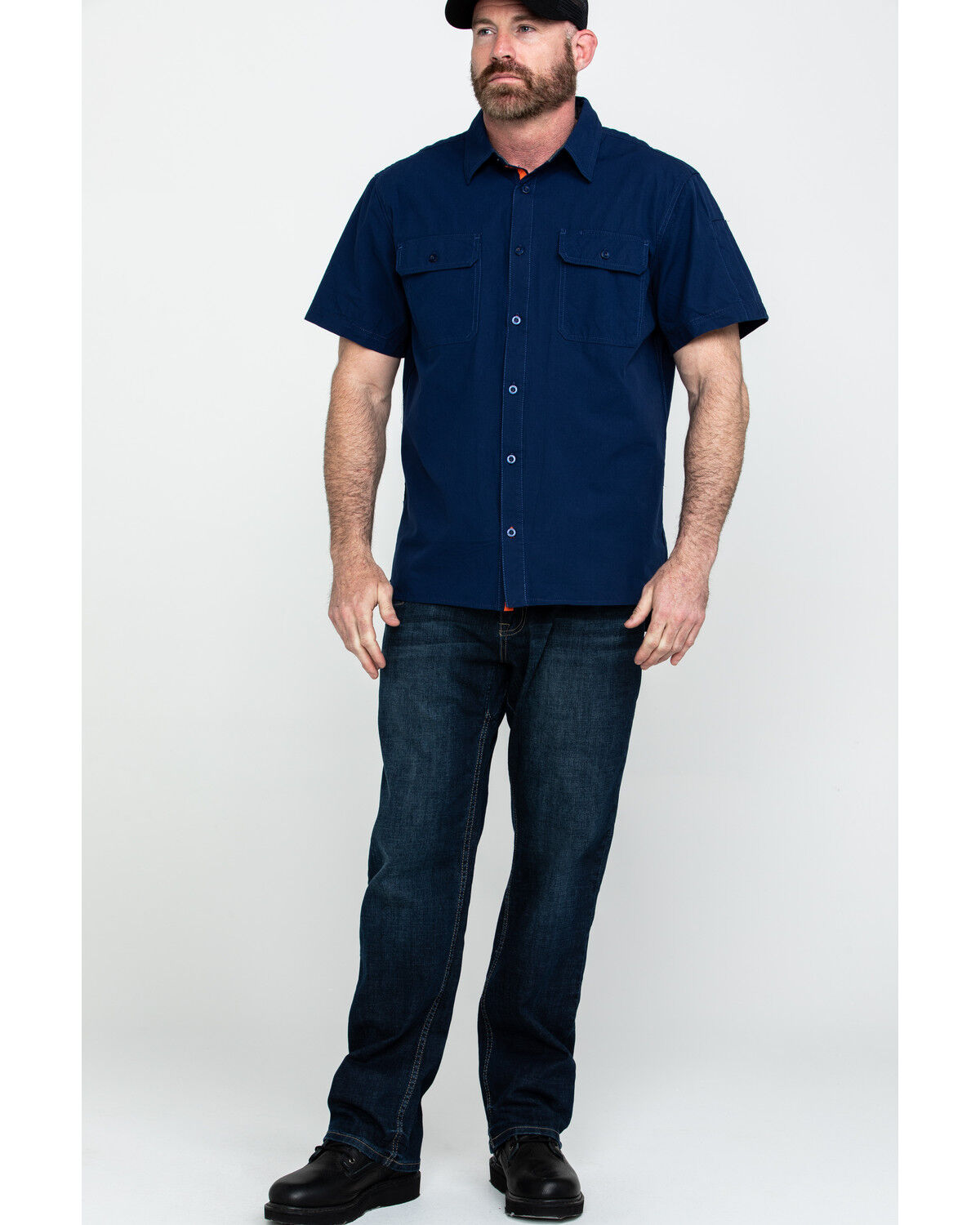 Image #6 - Hawx Men's Navy Solid Yarn Dye Two Pocket Short Sleeve Work Shirt - Tall, Navy, hi-res