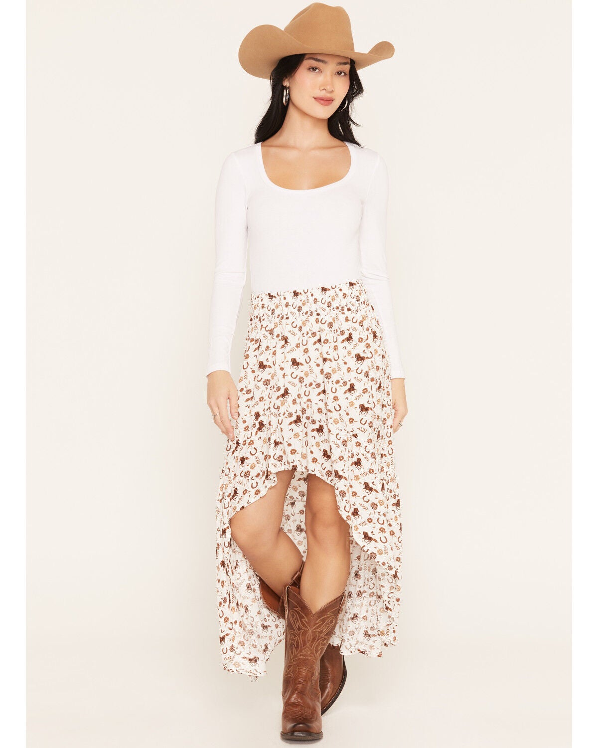 Image #1 - Wild Moss Women's Western Conversational Print High-Low Midi Skirt, Ivory, hi-res