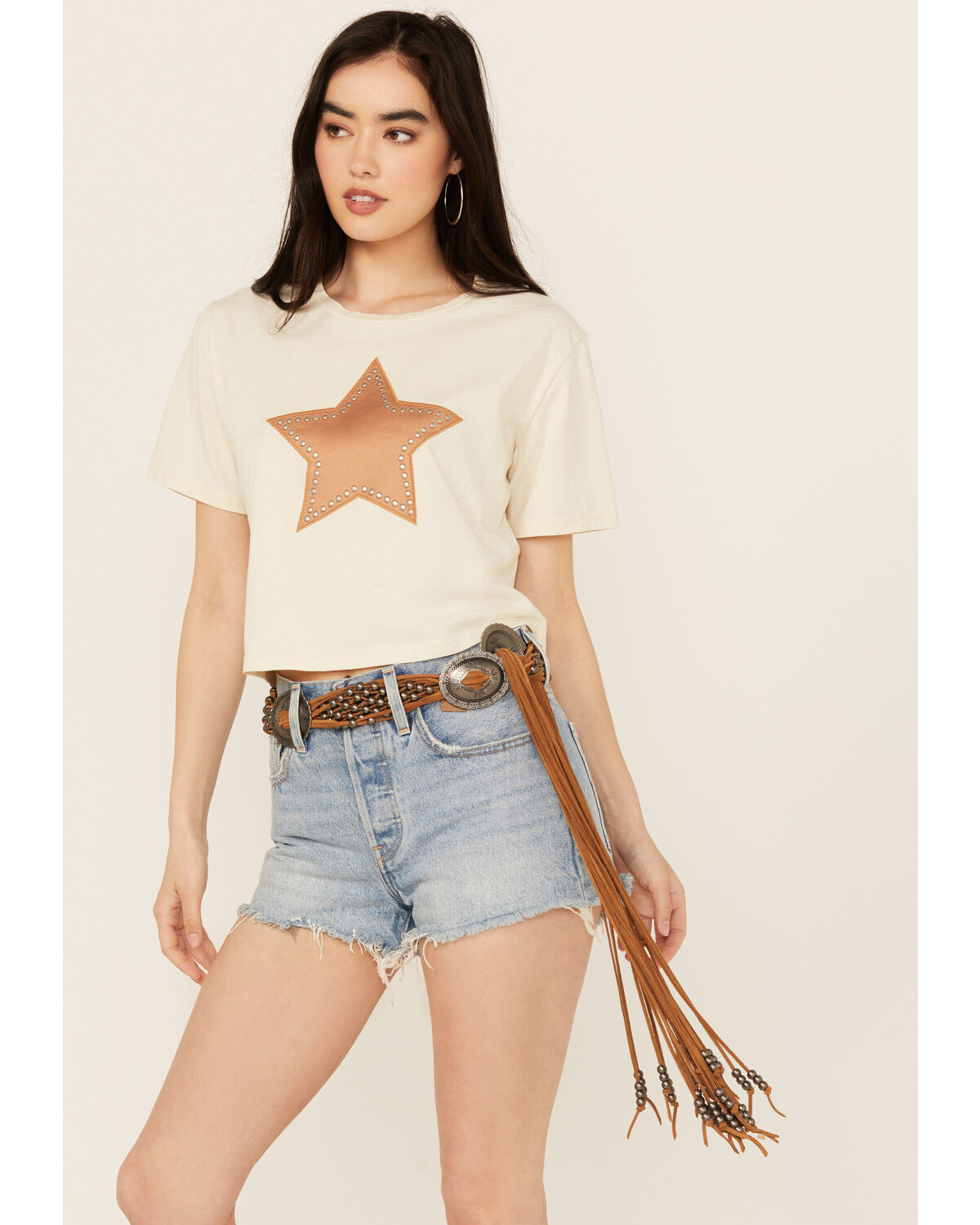 Image #1 - Idyllwind Women's Addison Leather Crochet Fringe Concho Belt, Brown, hi-res