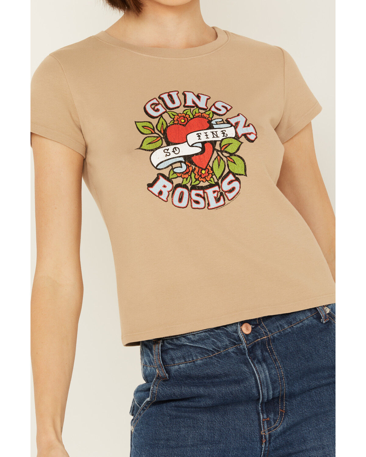 Image #3 - People of Leisure Women's Guns N' Roses Short Sleeve Baby Tee, Brown, hi-res