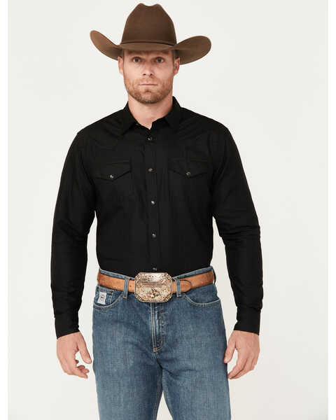 Image #1 - Gibson Men's Southside Satin Stripe Pearl Snap Western Shirt , Black, hi-res