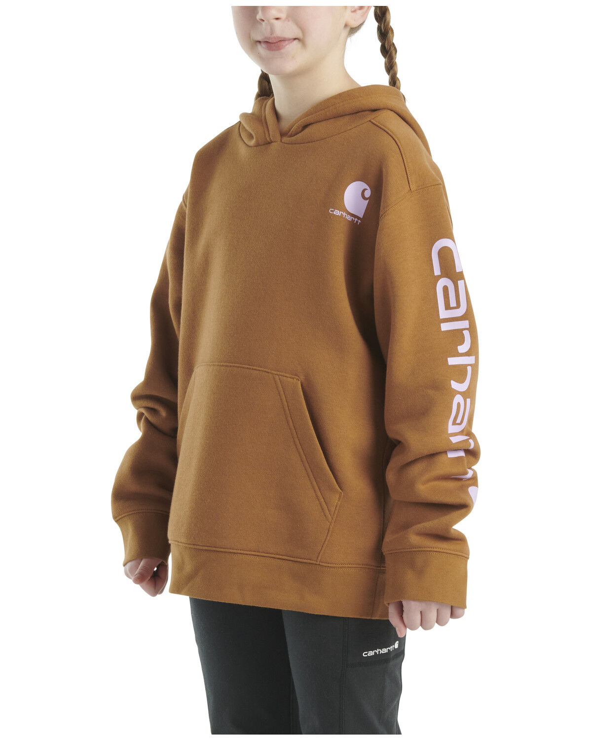 Image #2 - Carhartt Girls' Logo Graphic Hoodie, Brown, hi-res