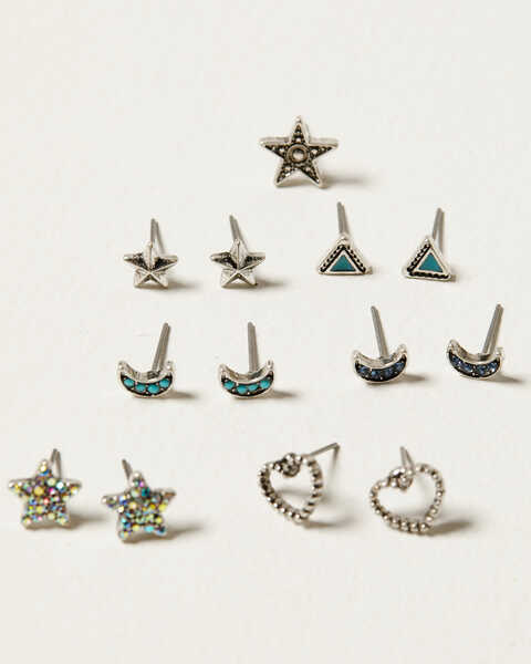 Image #3 - Shyanne Women's Cross Moon Star Multi Earring Set - 14 Piece, Silver, hi-res