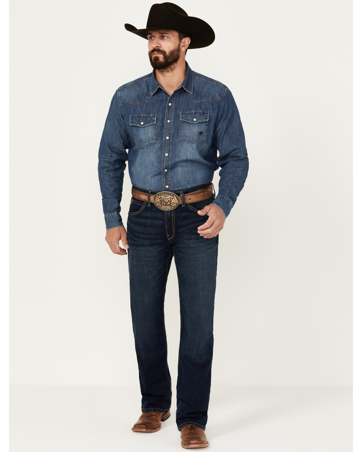 Image #1 - Ariat Men's M4 Relaxed Dustin Dark Wash Bootcut Stretch Jeans, Dark Wash, hi-res