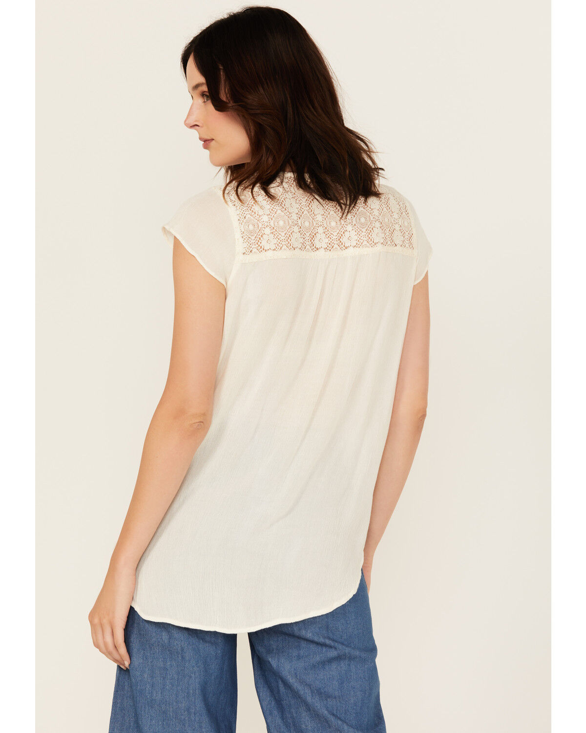 Image #4 - Nostalgia Women's Embroidered Lace Trim Tie-Front Top, Ivory, hi-res