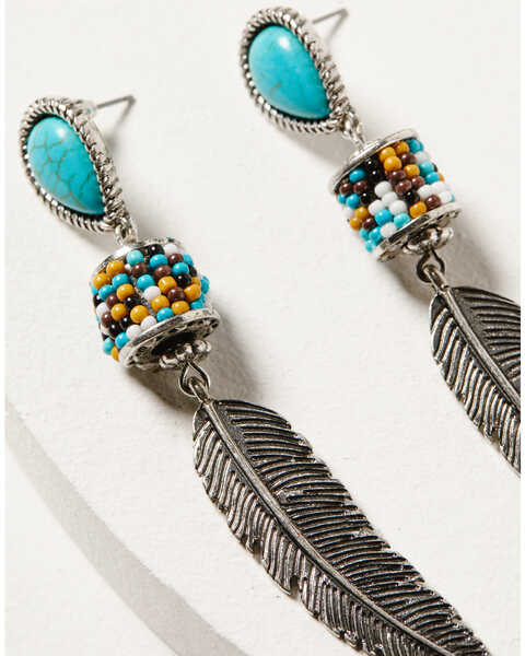 Image #2 - Shyanne Women's Desert Charm Feather Beaded Earrings, Silver, hi-res