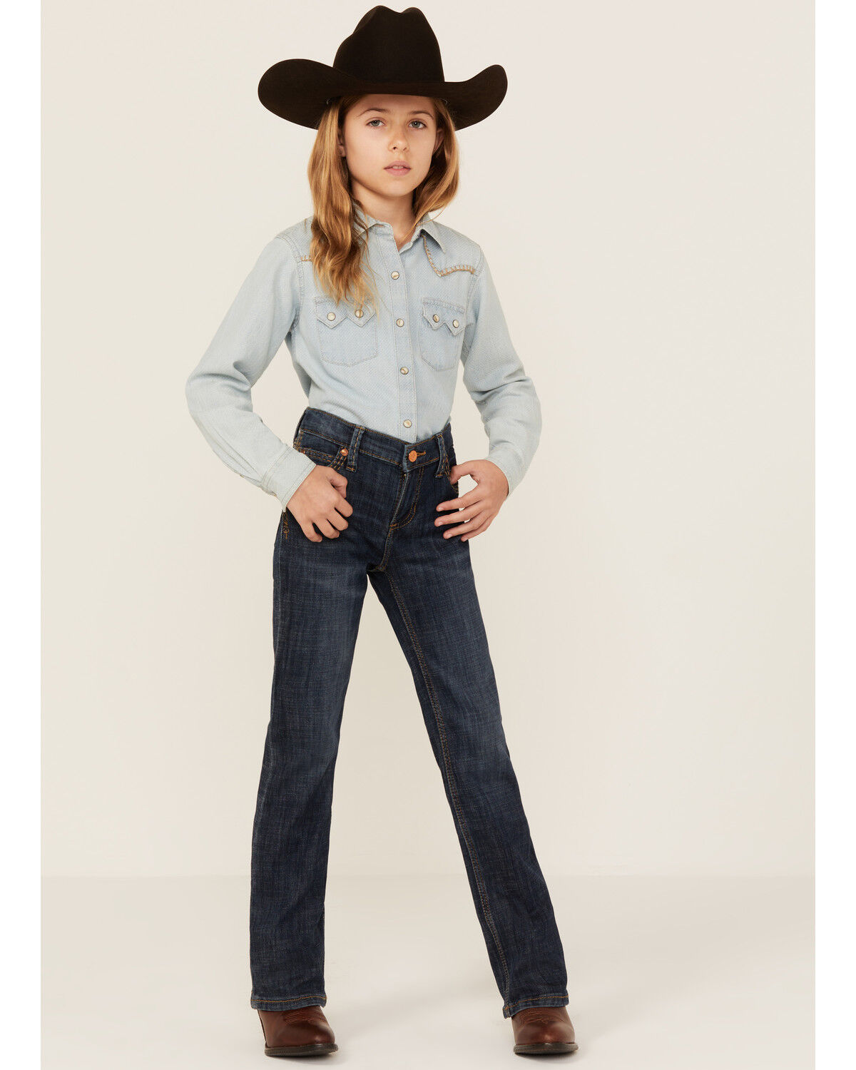 Image #3 - Wrangler Retro Girls' Denver Medium Wash Regular Fit Mid Rise Bootcut Jeans, Blue, hi-res