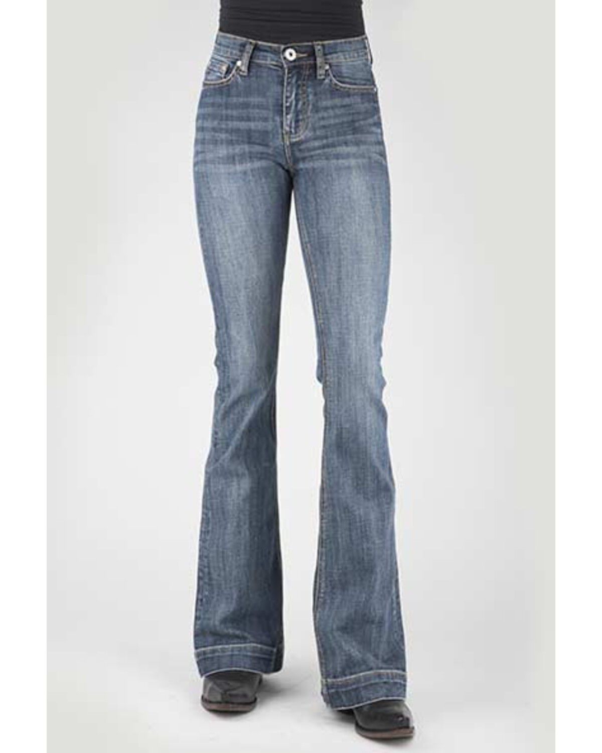 Stetson Women's 921 Medium Wash High Rise Plain Pocket Flare Jean, Blue, hi-res