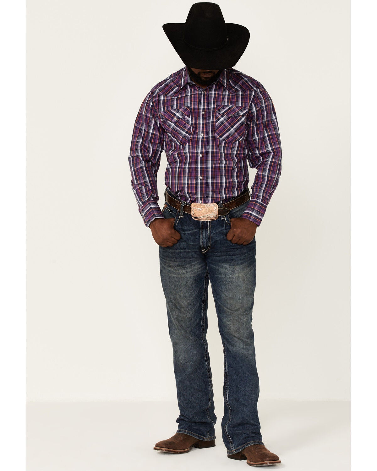 Rodeo Clothing Men's Purple Plaid Long 