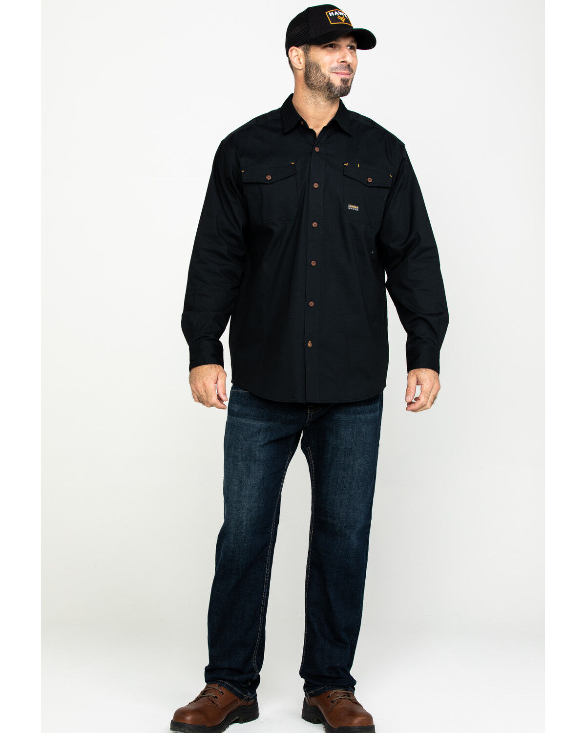 Image #6 - Ariat Men's Rebar Made Tough Durastretch Long Sleeve Work Shirt, Black, hi-res