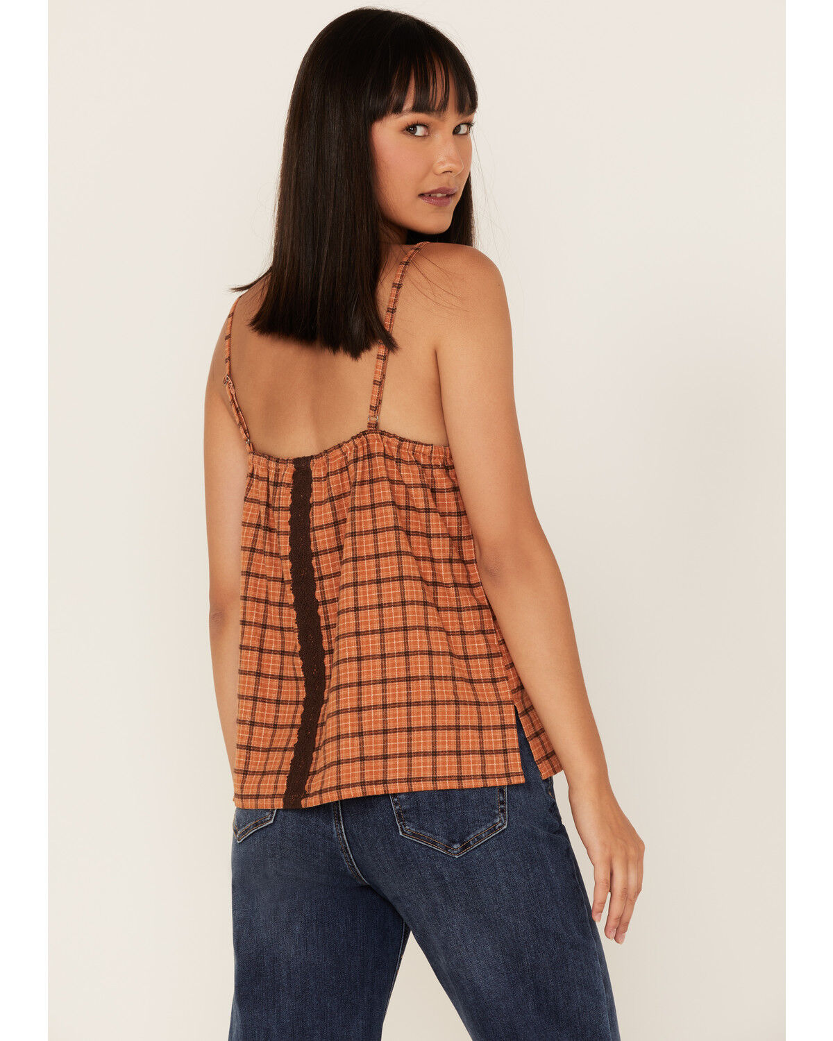Image #4 - Cleo + Wolf Women's Plaid Print Flannel Tank Top, Cognac, hi-res
