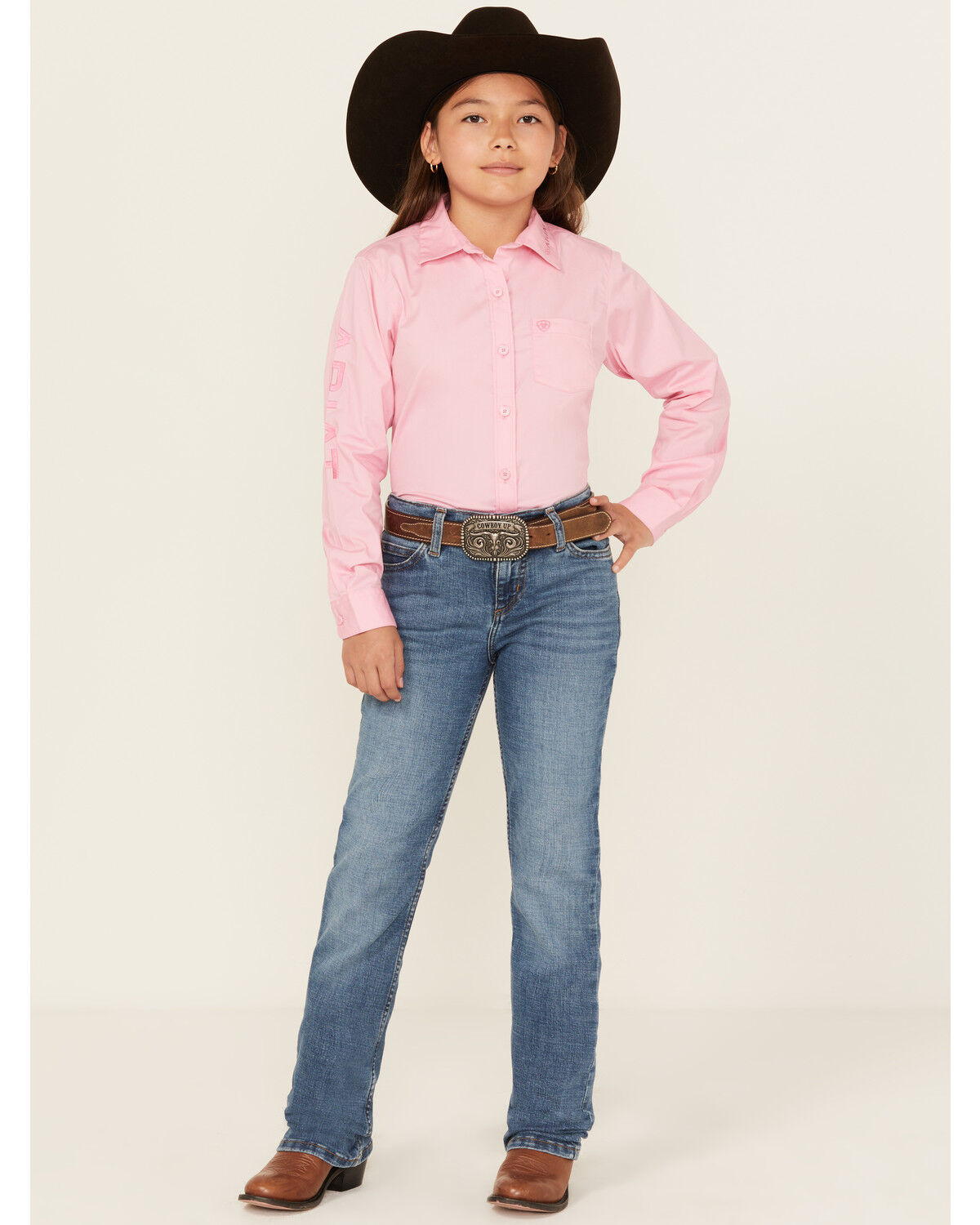 Image #3 - Wrangler Girls' Light Wash Bootcut Stretch Denim Jeans, Blue, hi-res