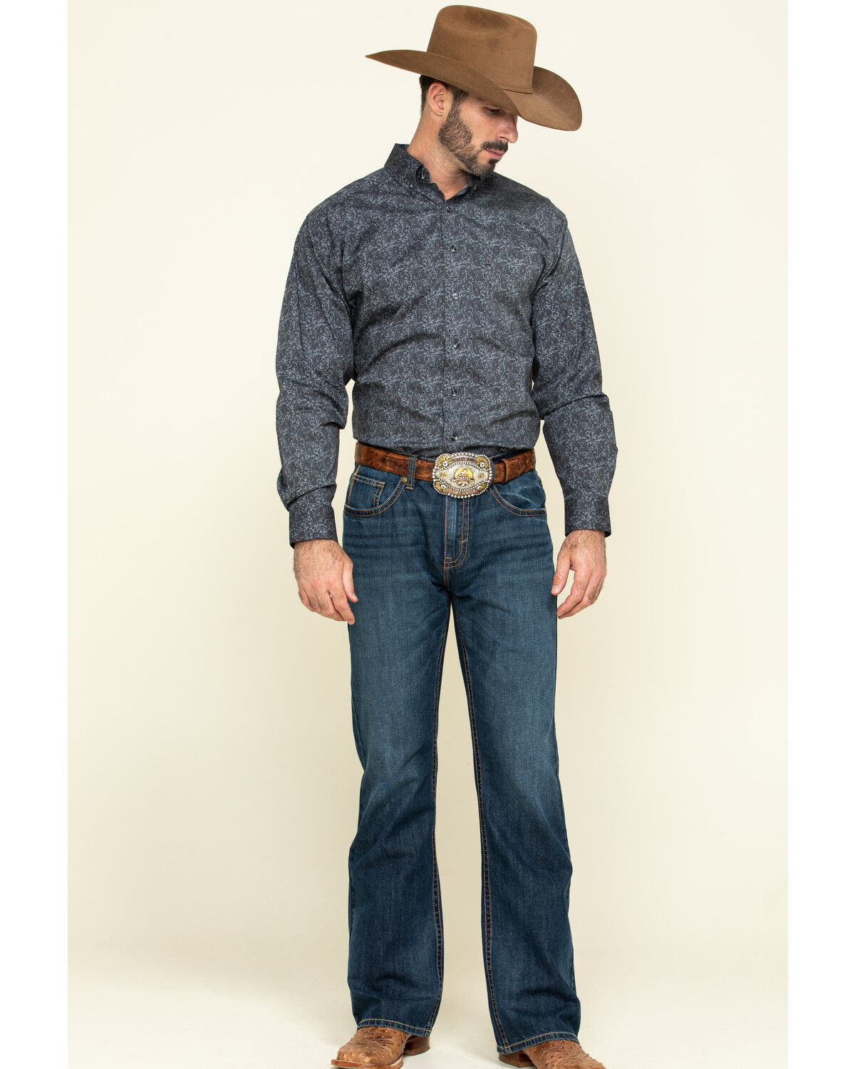 Image #6 - Tuf Cooper Men's Black Stretch Paisley Poplin Print Long Sleeve Western Shirt, Charcoal, hi-res