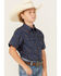 Image #2 - Cody James Boys' Meadowlark Floral Print Short Sleeve Snap Western Shirt, Navy, hi-res
