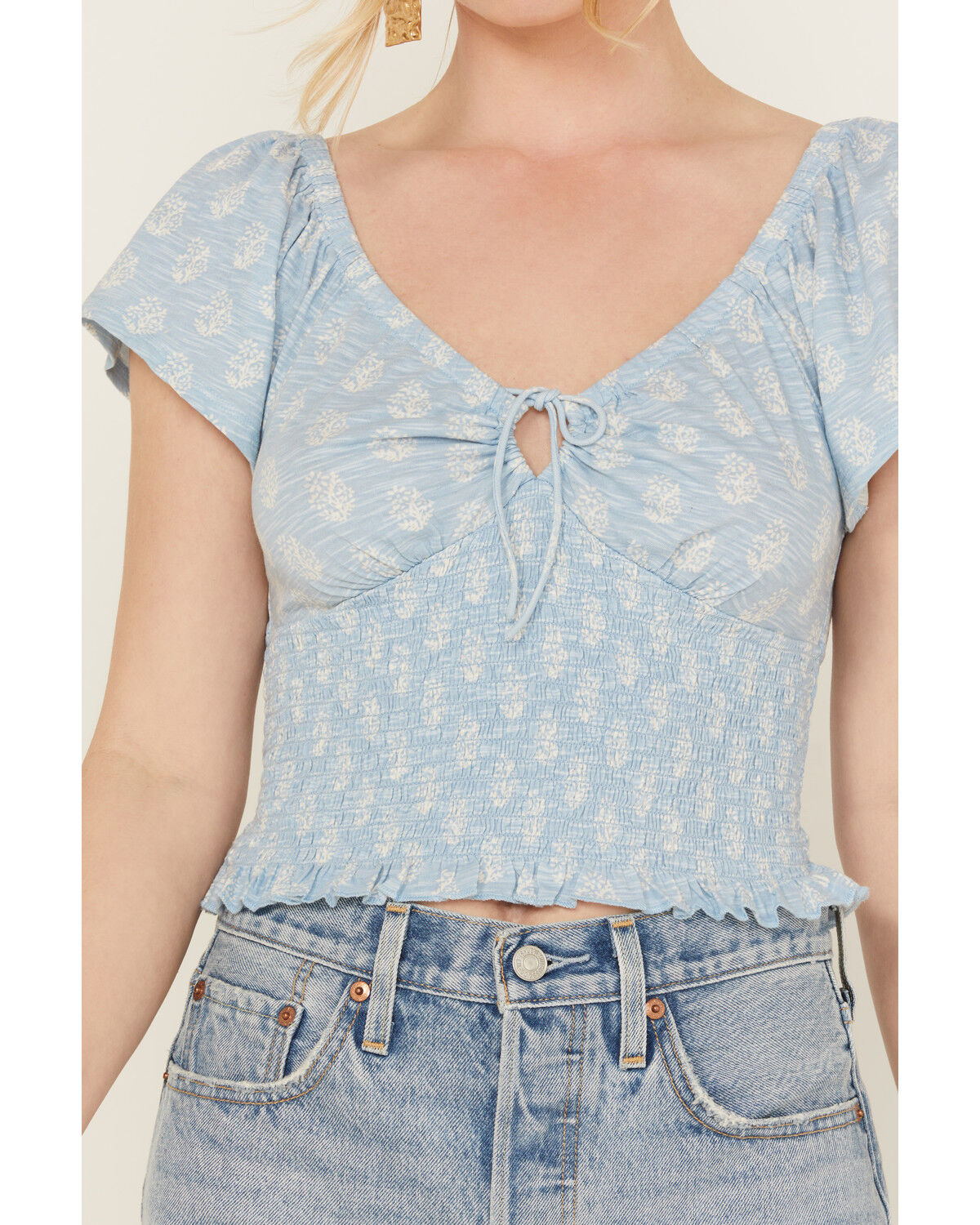 Image #3 - Bila Women's Floral Print Short Sleeve Shirt, Blue, hi-res