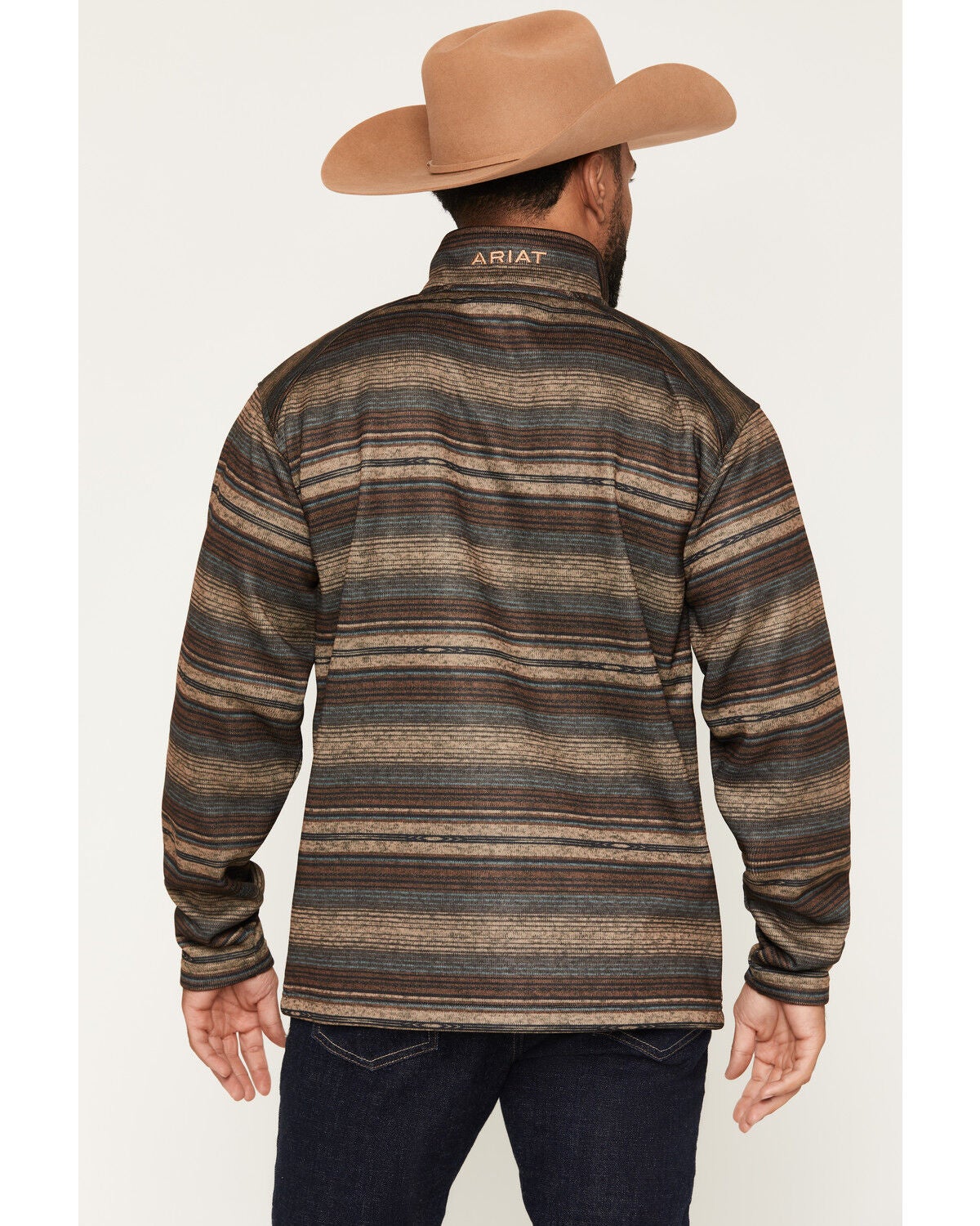 Image #4 - Ariat Men's Caldwell Striped 1/4 Zip Pullover, Brown, hi-res