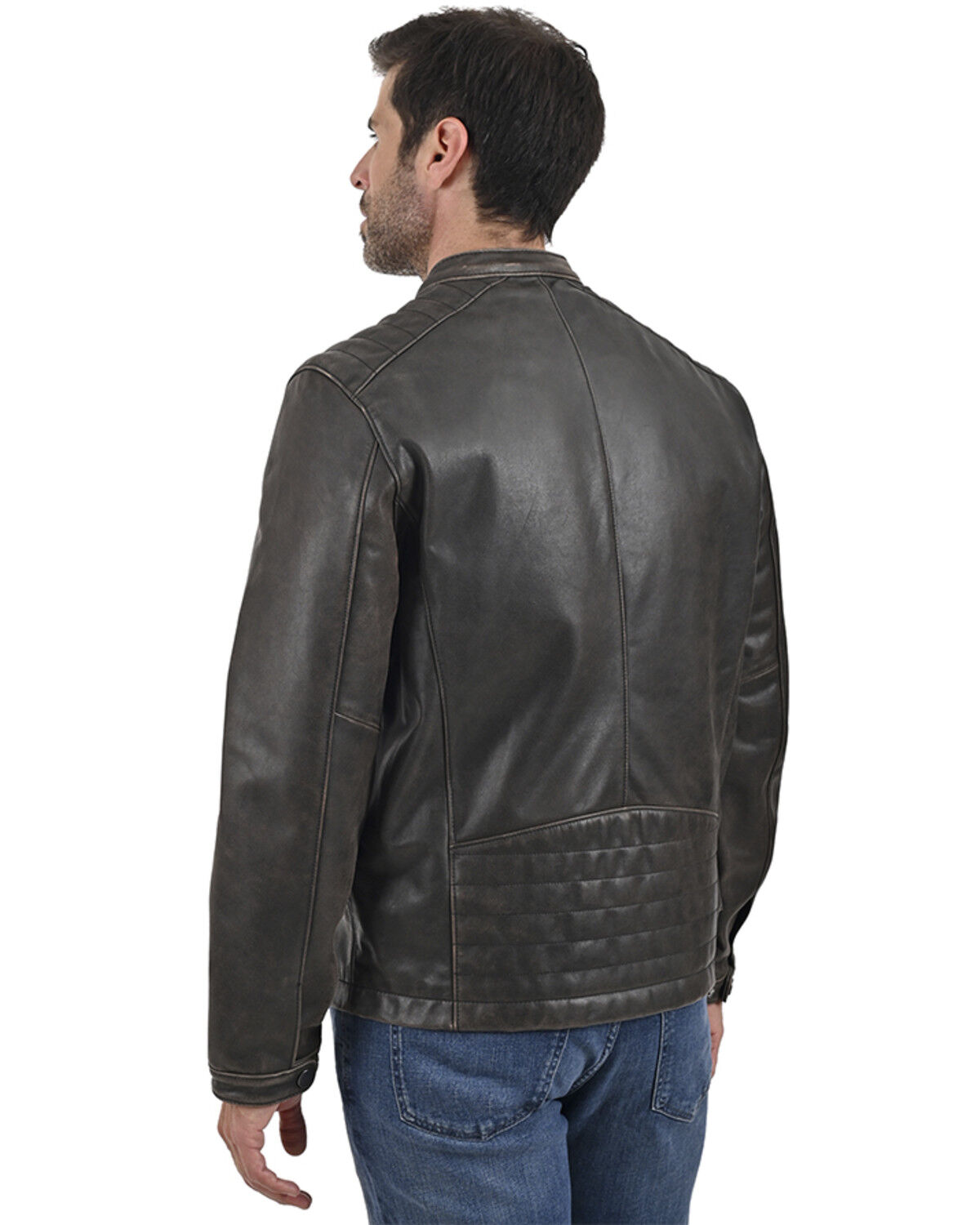 Image #4 - Frye Men's Fryce Racer Leather Jacket, Dark Brown, hi-res