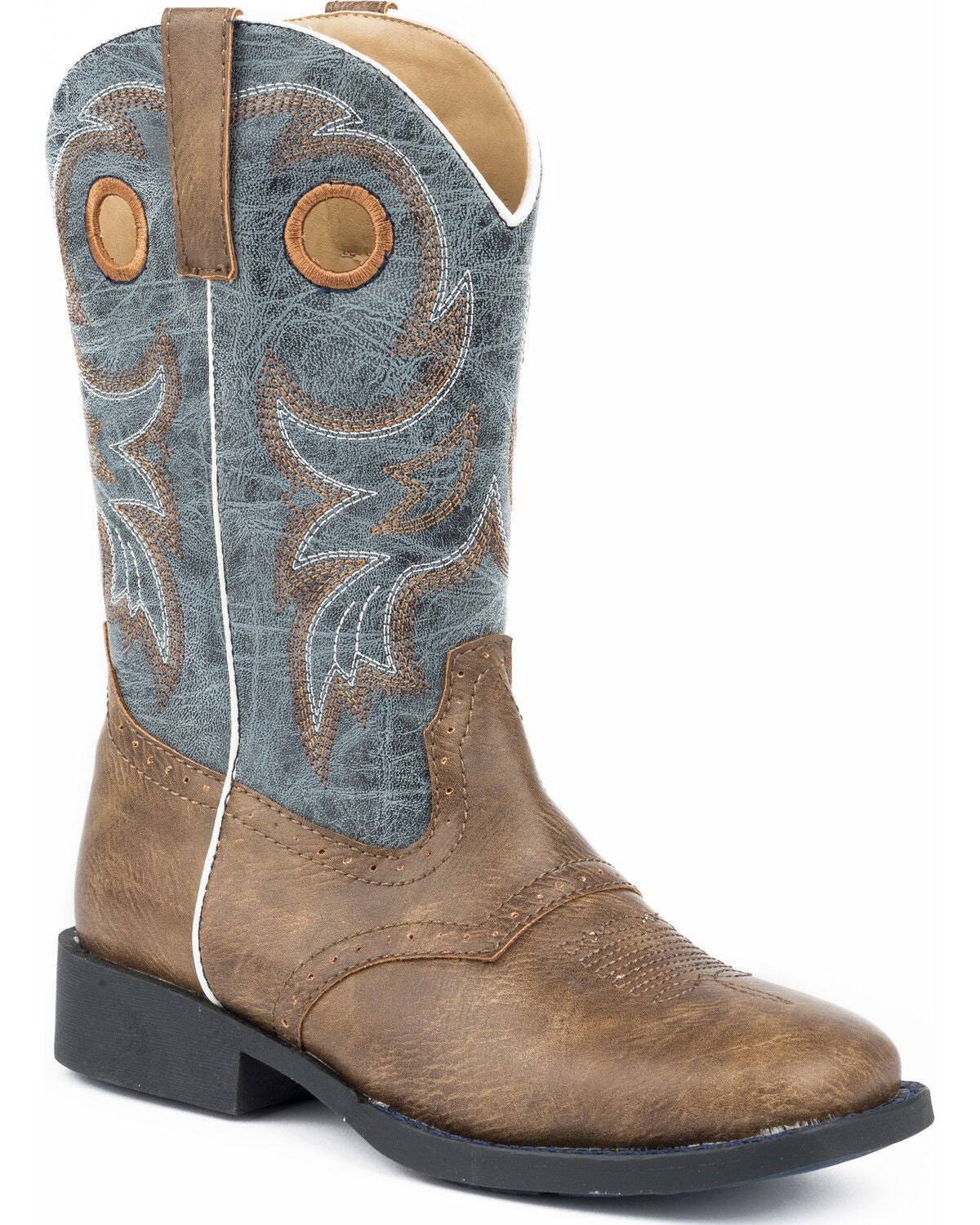 Roper Boys' Daniel Distressed Saddle Vamp Western Boots - Broad Square Toe, Brown, hi-res