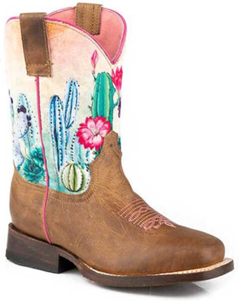 Image #1 - Roper Little Girls' Cacti Western Boots - Square Toe, Tan, hi-res