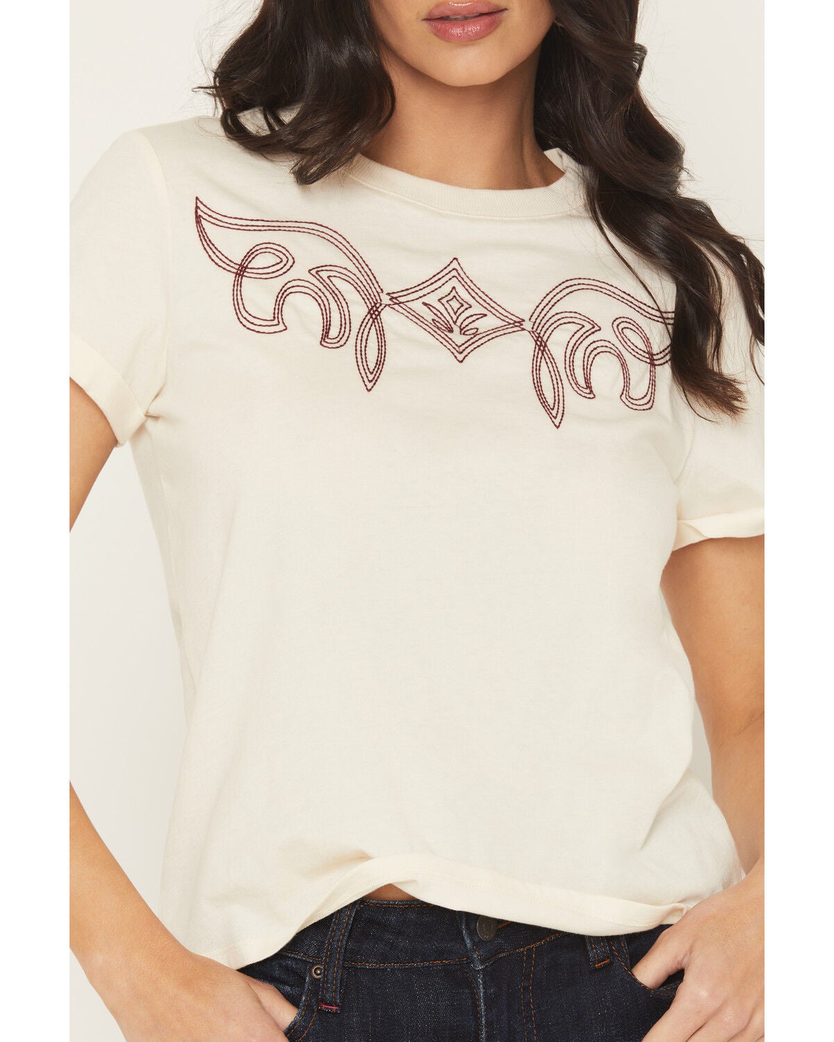 Image #4 - Idyllwind Women's Warren Boot Stitch Short Sleeve Tee, Cream, hi-res