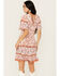 Wild Moss Women's Floral Border Print Short Sleeve Dress, Pink, hi-res