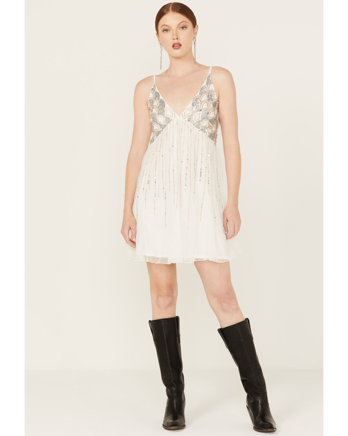 Image #1 - Angie Women's Sequins Sleeveless Slip Mini Dress, Ivory, hi-res