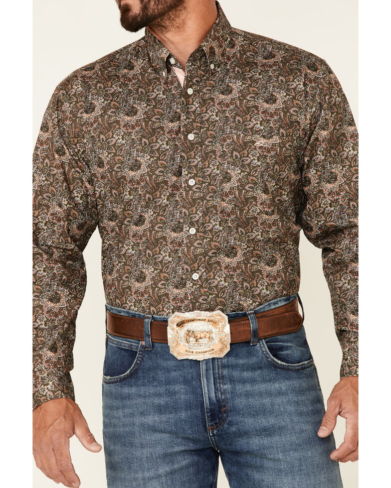 Resistol Men's Peoria Floral Print Long Sleeve Button-Down Western Shirt , Tan, hi-res