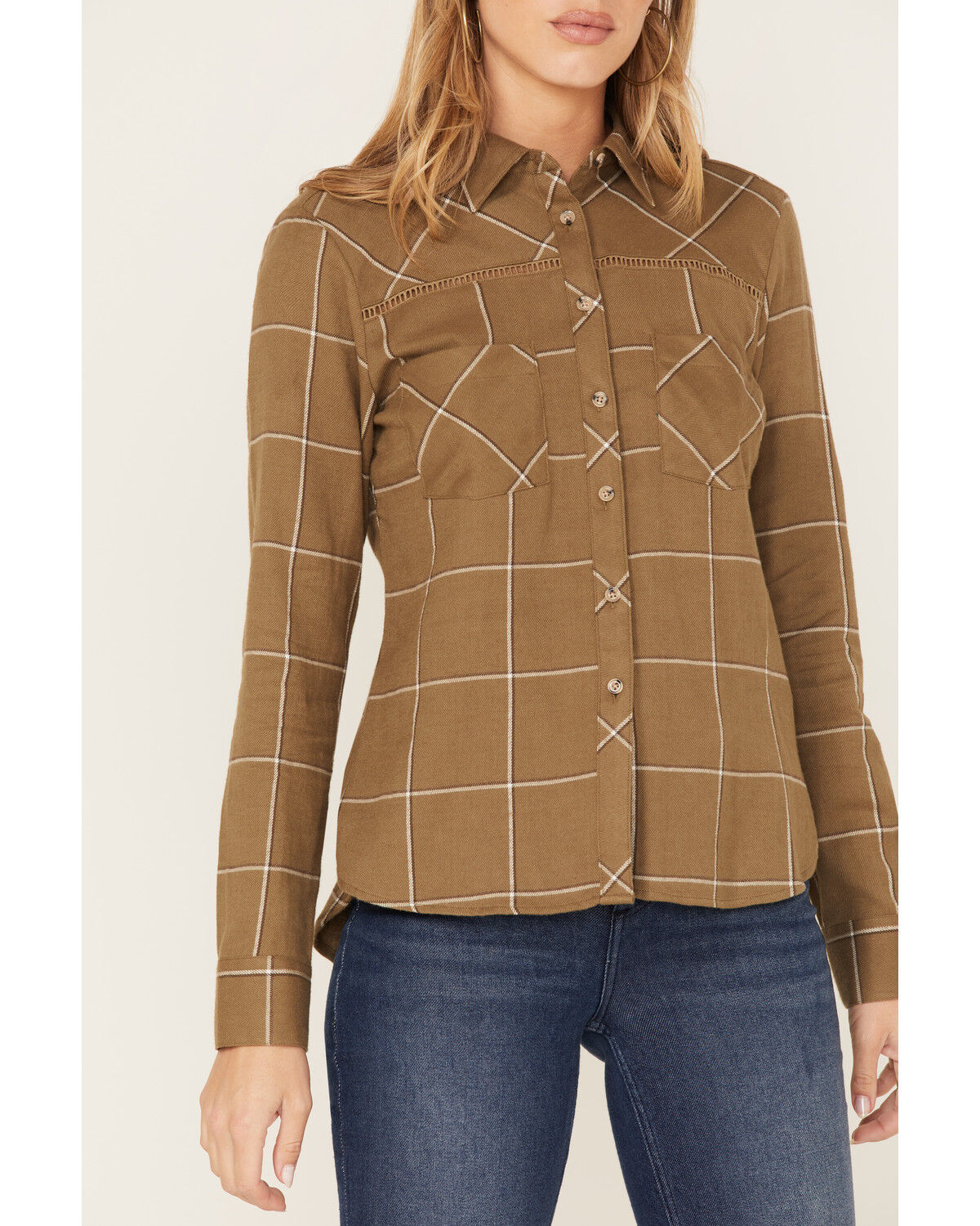 Image #3 - Shyanne Women's Plaid Print Long Sleeve Flannel Button-Down Shirt, Olive, hi-res