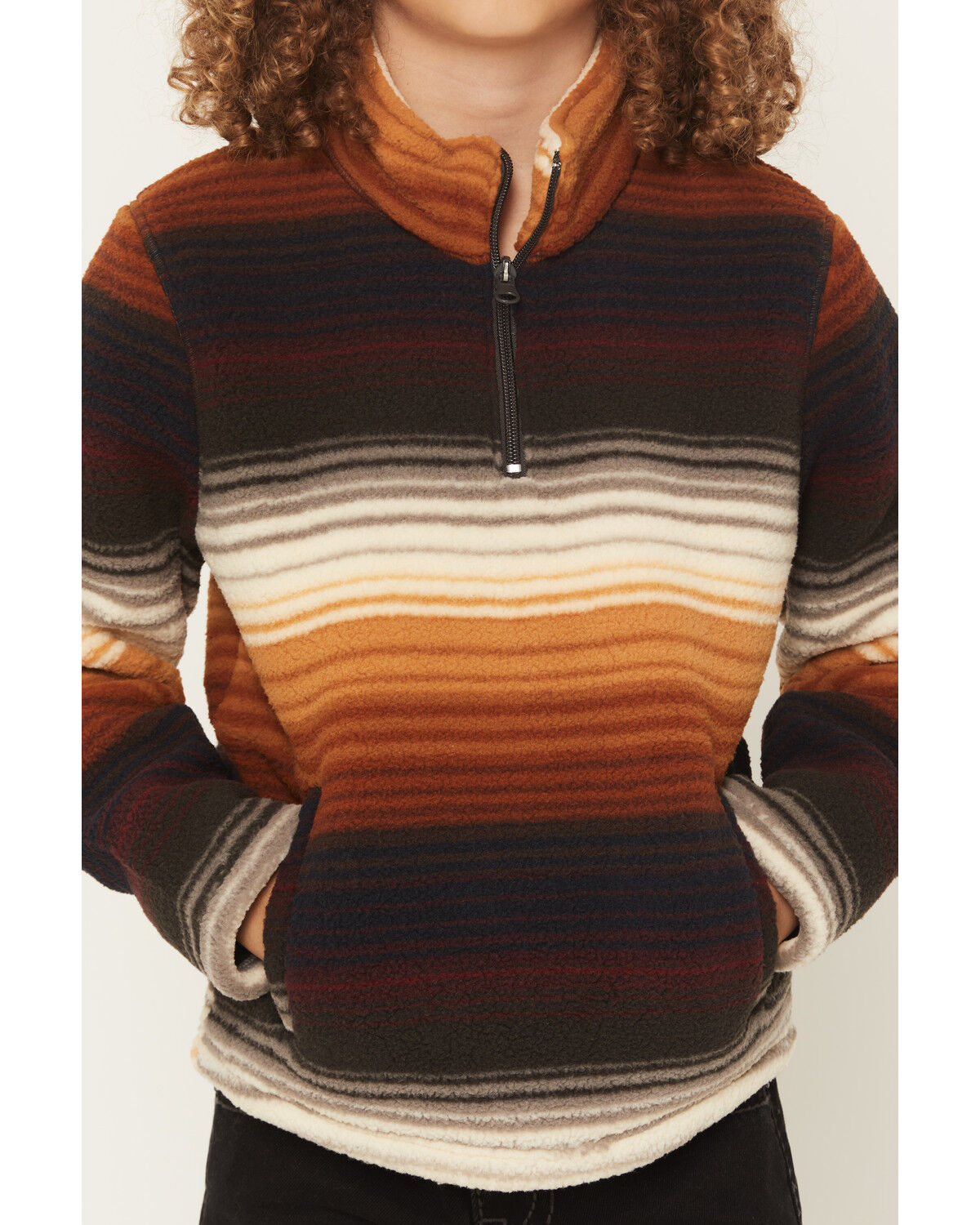 Image #3 - Wrangler Boys' Serape Striped Quarter Zip Pullover, Brown, hi-res