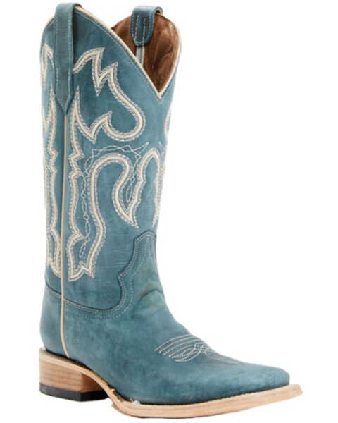Image #1 - Corral Women's Distressed Embroidered Western Boots - Broad Square Toe , Blue, hi-res